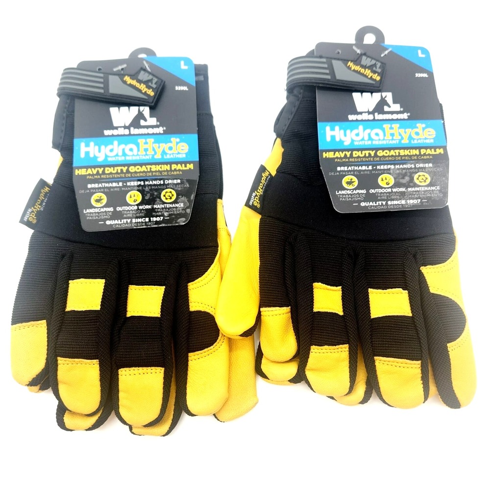 2-Pack Men's Wells Lamont Large Leather Work Gloves HydraHyde Waterproof Durable
